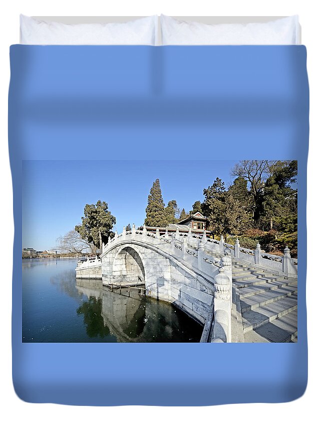 Beihai Duvet Cover featuring the photograph Beihai Park in Beijing China - Arched Bridge by Brendan Reals