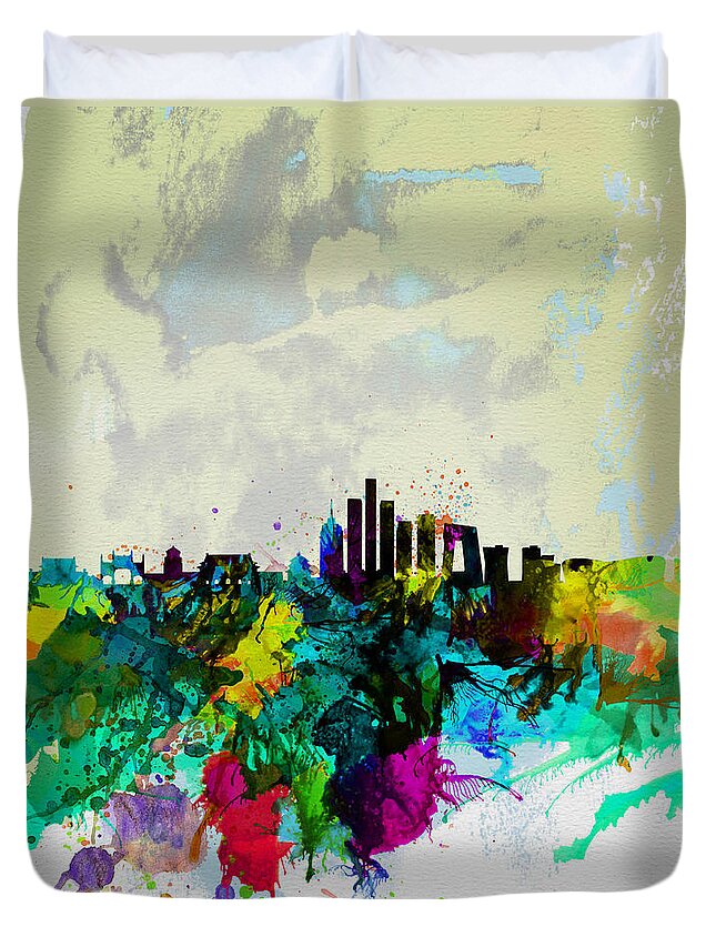 Beijing Duvet Cover featuring the painting Beijing Watercolor Skyline by Naxart Studio