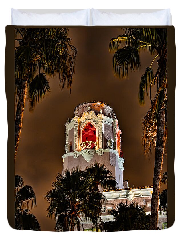 Christmas Duvet Cover featuring the photograph Bell Tower at Christmas by Sue Karski