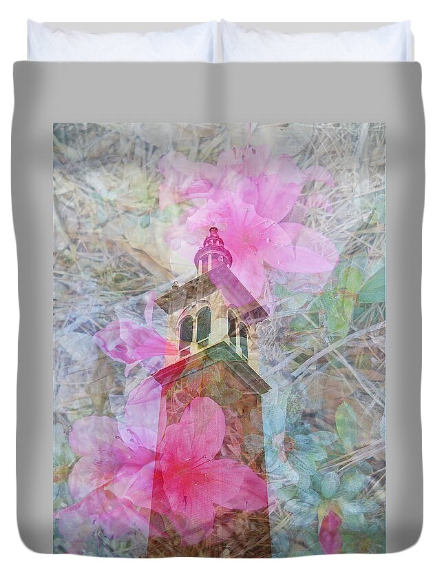 Tower Duvet Cover featuring the photograph Bell Tower Wrapped in Spring by Judy Hall-Folde