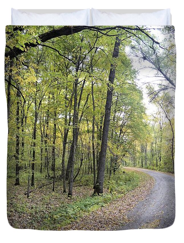 Forest Duvet Cover featuring the photograph Bend in the Road by Bonfire Photography