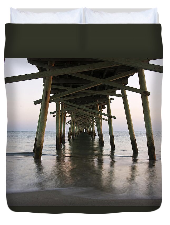 Coastal Duvet Cover featuring the photograph Beneath the Pier a Coastal Scenic by Bob Decker