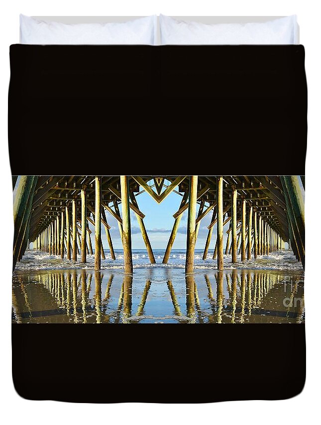 Pier Duvet Cover featuring the photograph Beneath The Pier by Kathy Baccari