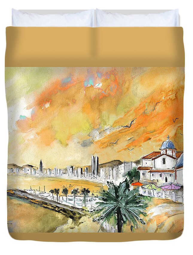 Travel Duvet Cover featuring the painting Benidorm Old Town by Miki De Goodaboom