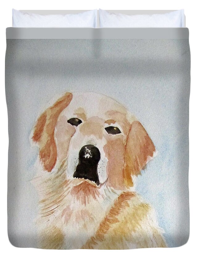 Dog Duvet Cover featuring the painting Best friend 2 by Elvira Ingram