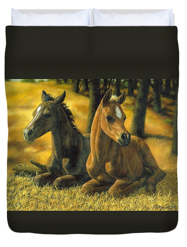 Foal Duvet Cover featuring the painting Best Friends by Crista Forest
