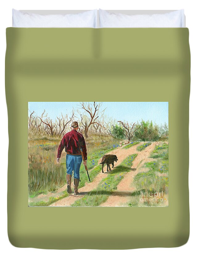 Hunter Duvet Cover featuring the painting Best Friends by Jimmie Bartlett