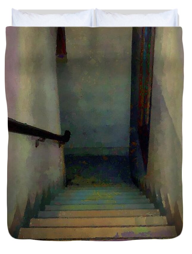 Stairs Duvet Cover featuring the painting Between Floors by RC DeWinter