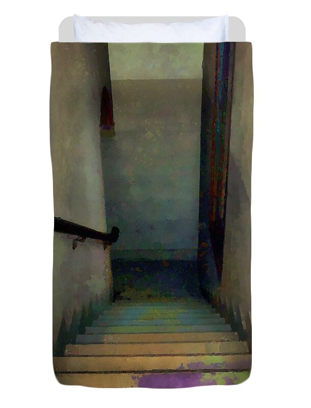 Stairs Duvet Cover featuring the painting Between Floors by RC DeWinter