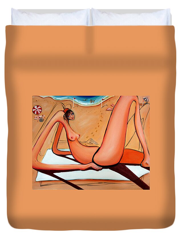 Beach Duvet Cover featuring the painting Between the Flags by Leanne Wilkes