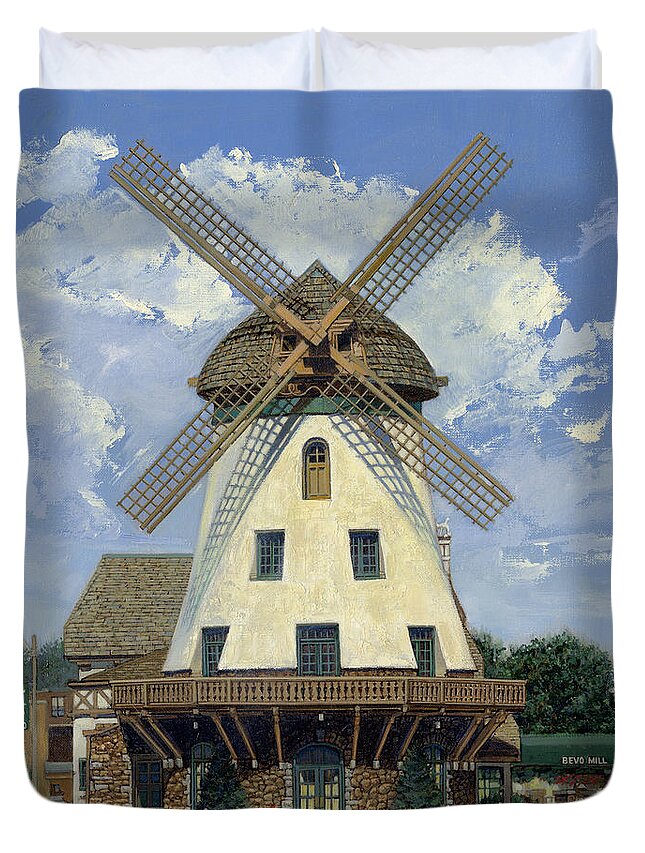 Don Duvet Cover featuring the painting Bevo Mill Front View by Don Langeneckert