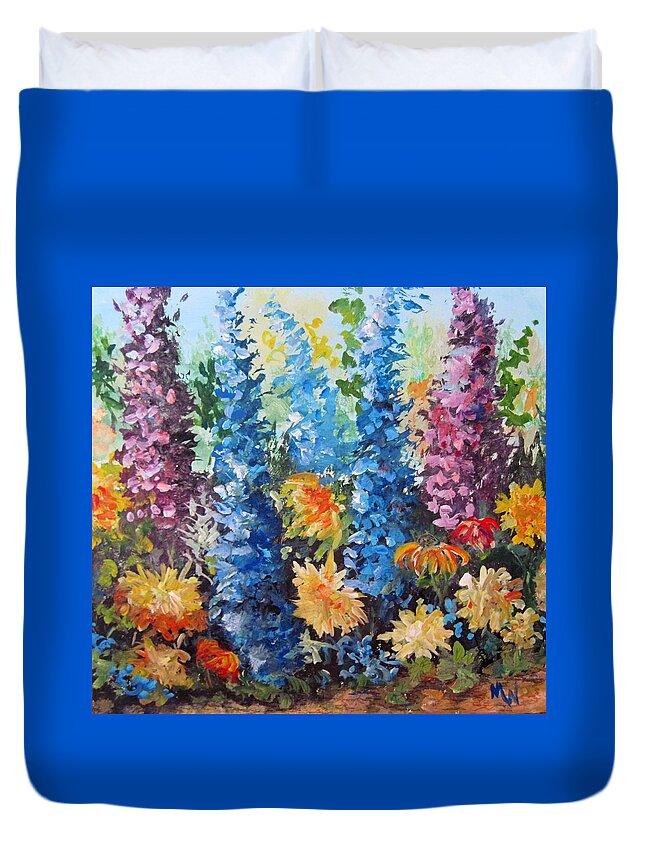 Flowers Duvet Cover featuring the painting Bev's garden by Megan Walsh