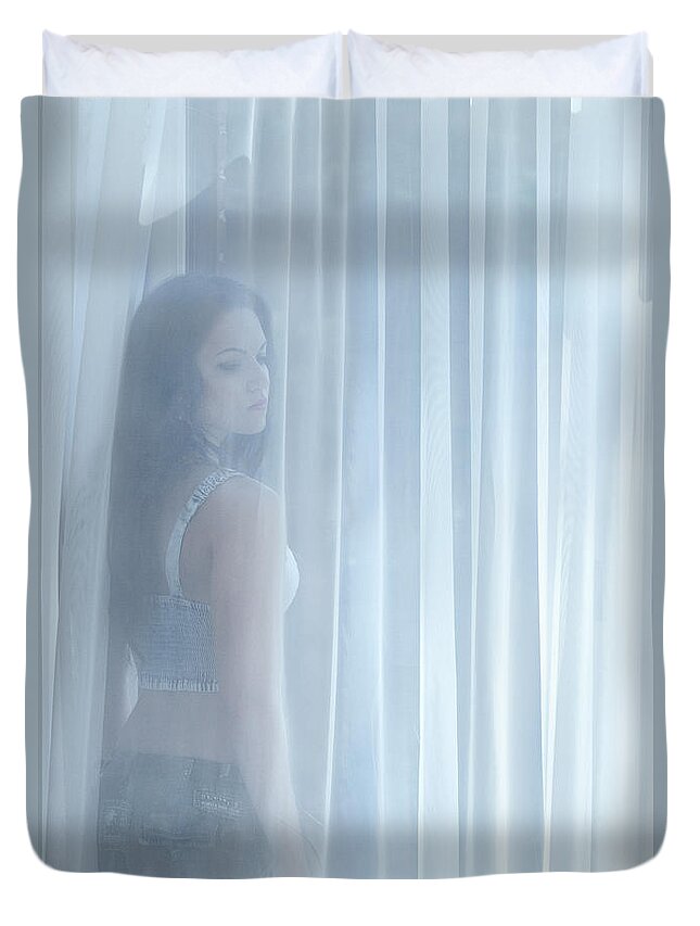Girl Duvet Cover featuring the photograph Beyond The Veil Of Light by Evelina Kremsdorf