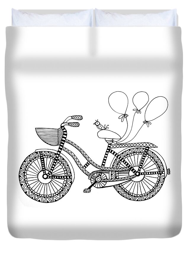 Neeti Goswami Duvet Cover featuring the drawing Bicycle Baloons by MGL Meiklejohn Graphics Licensing