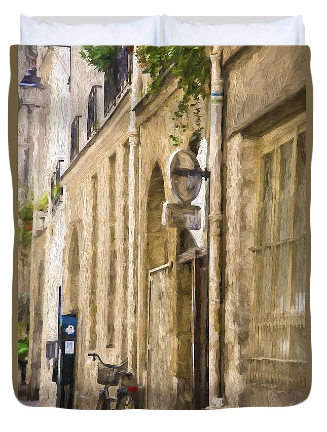 Paris Duvet Cover featuring the photograph Bicycle on Paris street by Sheila Smart Fine Art Photography