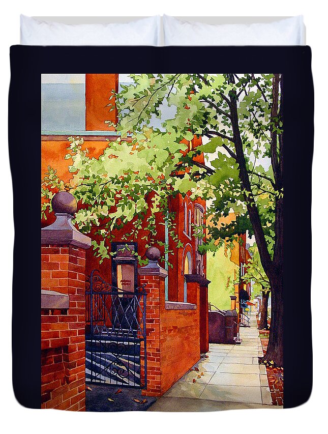 Watercolor Duvet Cover featuring the painting Big Brick Wall by Mick Williams