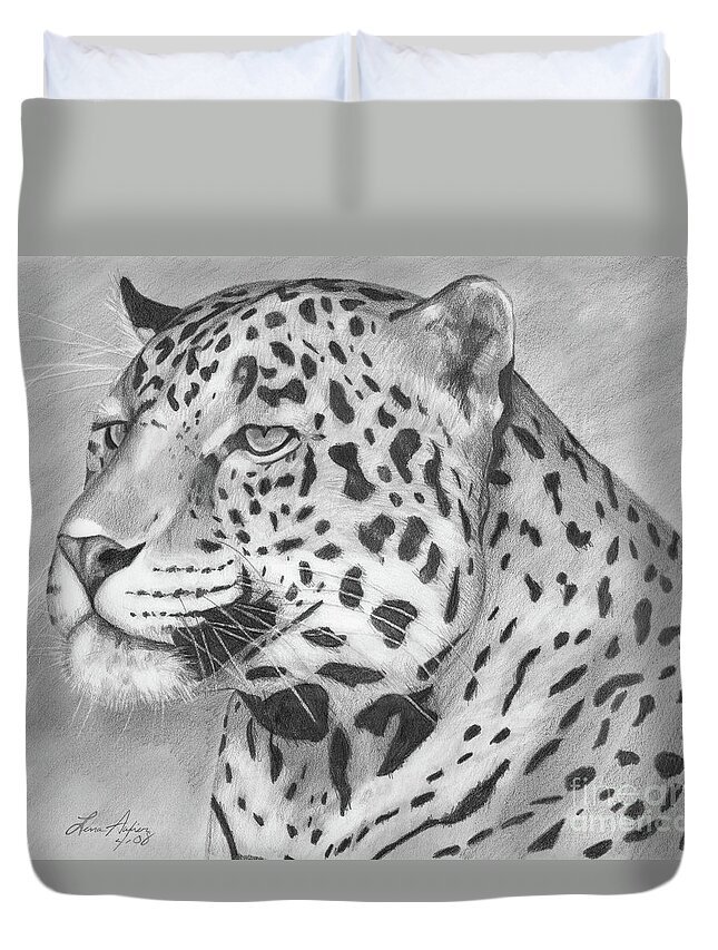 Cat Duvet Cover featuring the drawing Big Cat by Lena Auxier