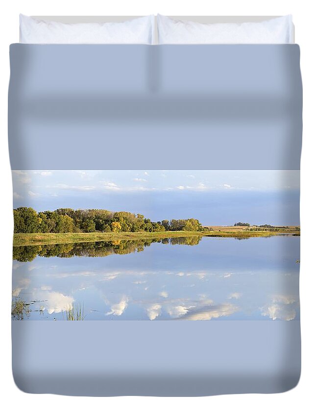 Marsh Duvet Cover featuring the photograph Big Marsh Reflections Panoramic by Bonfire Photography