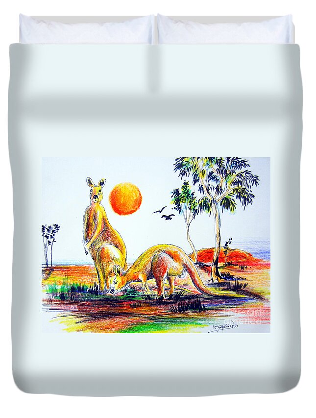 Australia Duvet Cover featuring the painting Big Reds Kangas by Roberto Gagliardi