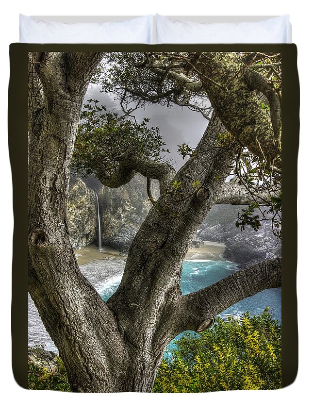 California Duvet Cover featuring the photograph Big Sur Mc Way Falls at Julia Pfeiffer State Park-1 Central California Coast Spring Early Afternoon by Michael Mazaika