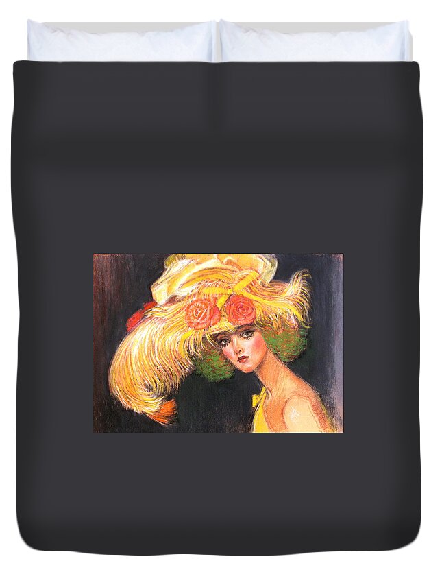 Fashion Duvet Cover featuring the painting Big Yellow Fashion Hat by Sue Halstenberg