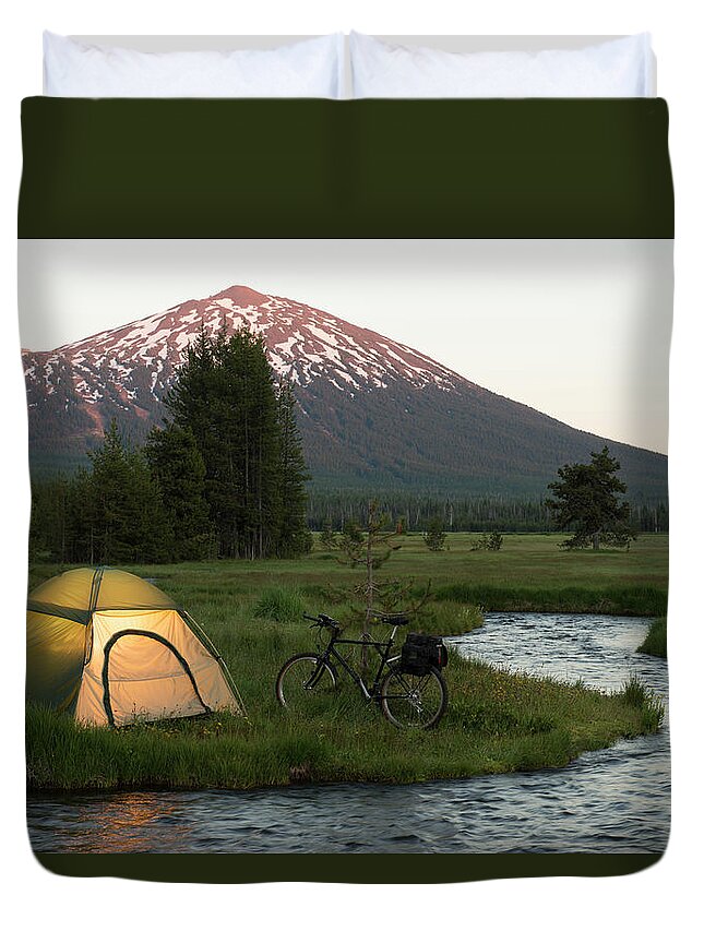 Camping Duvet Cover featuring the photograph Bike Camping by Garyalvis