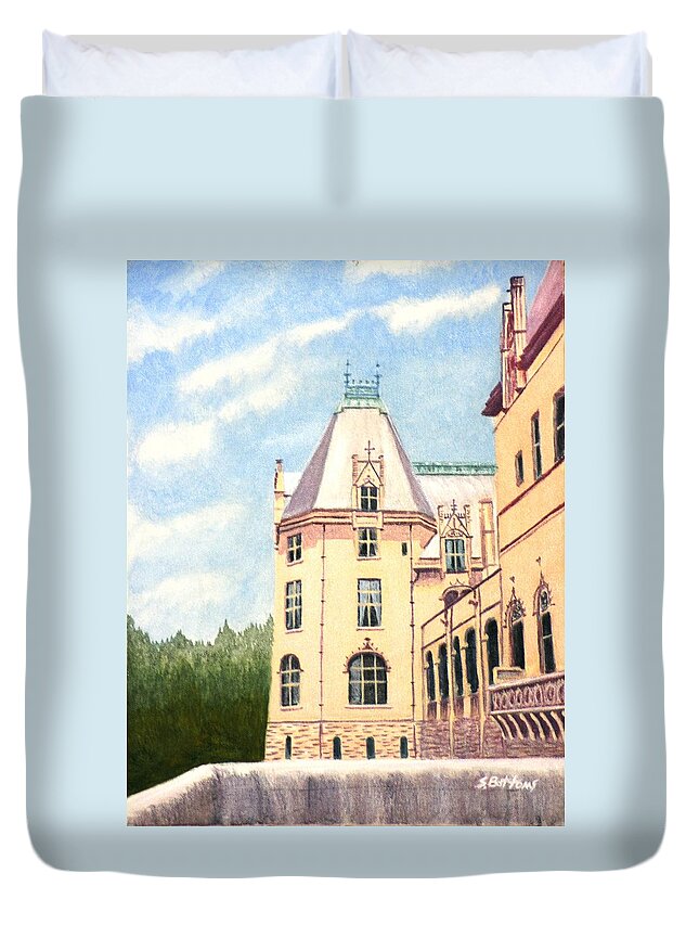 Architecture Duvet Cover featuring the painting Biltmore balcony by Stacy C Bottoms