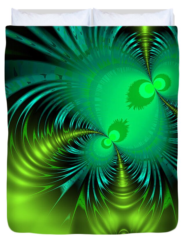 Abstract: Color; Abstract: Geometric; Science Fiction & Fantasy: Dreamscapes; Science Fiction & Fantasy: Space Duvet Cover featuring the digital art Binary Star Stingers by Ann Stretton