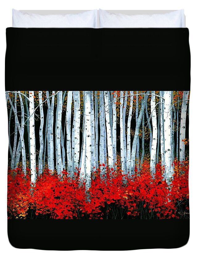 Birch Duvet Cover featuring the painting Birch 24 x 48 by Michael Swanson