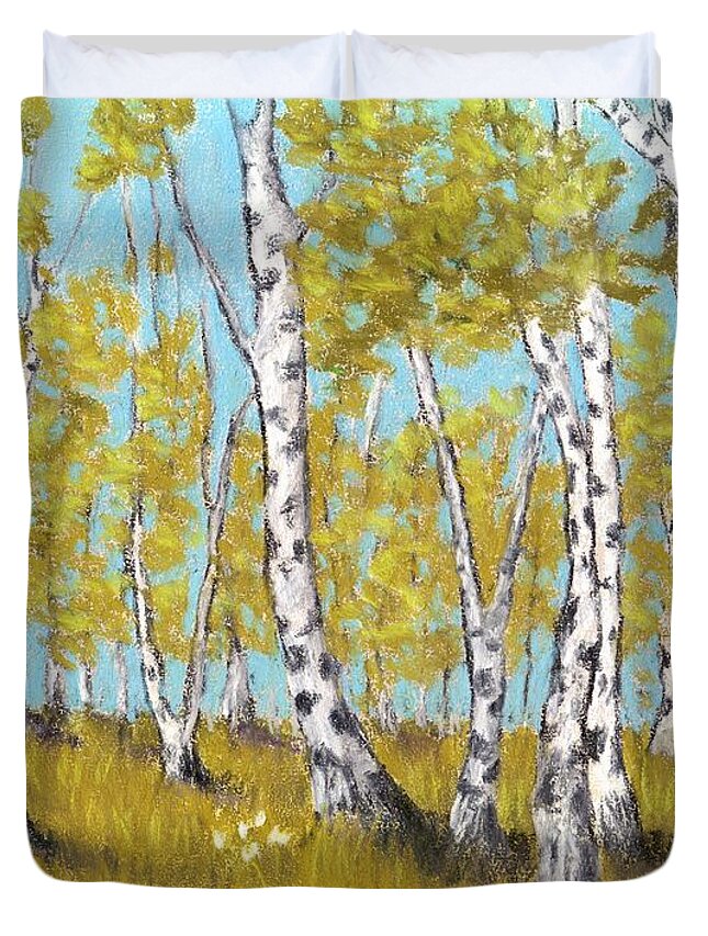 Birch Duvet Cover featuring the painting Birch Grove by Anastasiya Malakhova
