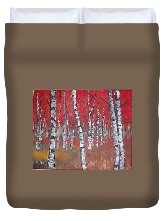 Acrylic Painting Duvet Cover featuring the painting Birch Trees by Kathie Camara