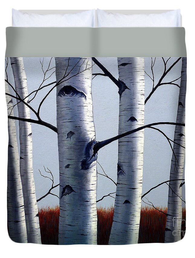 Birch Duvet Cover featuring the painting Birch Trees Upon the Horizon by Christopher Shellhammer