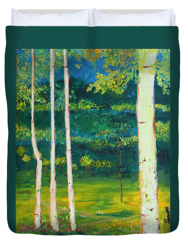 Landscape Duvet Cover featuring the painting Birches by Stefan Duncan