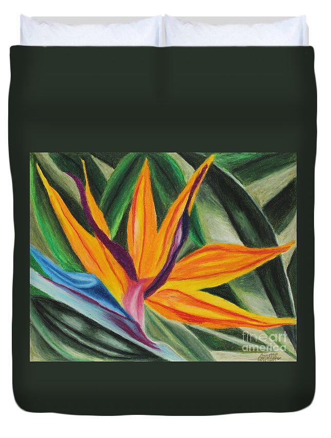 Bird Of Paradise Duvet Cover featuring the painting Bird Of Paradise by Annette M Stevenson