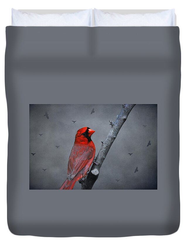 Red Bird Duvet Cover featuring the photograph Bird On A Limb by Linda Segerson