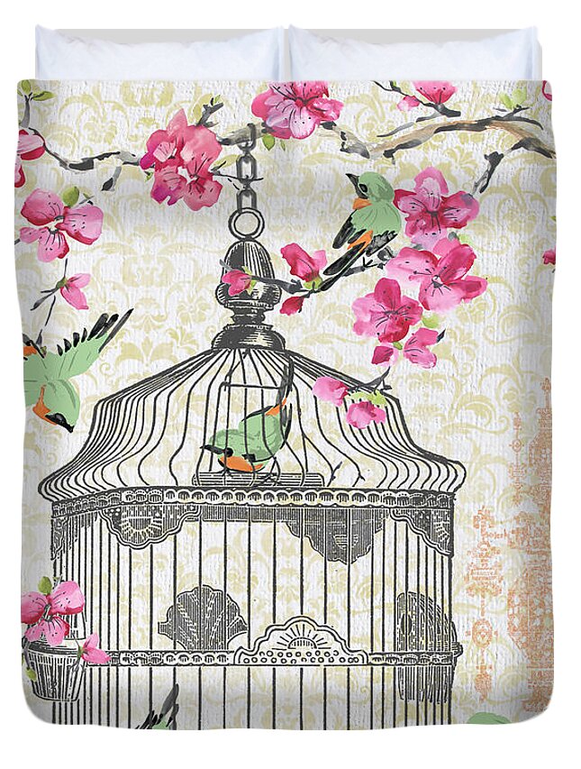 Birdcage With Cherry Blossoms Jp2613 Duvet Cover For Sale By Jean