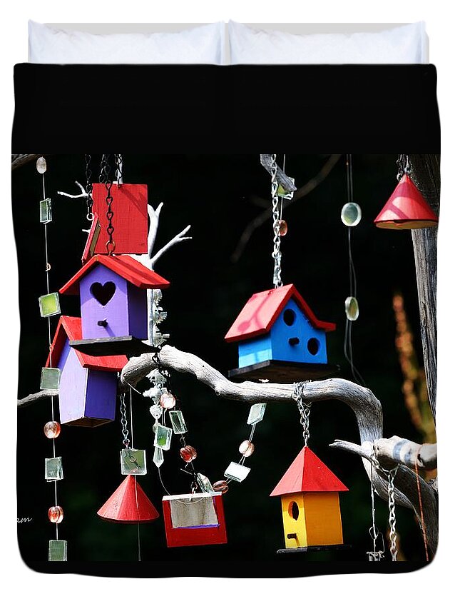 Birdhouses Duvet Cover featuring the photograph Birdhouse Whimsey by Kae Cheatham