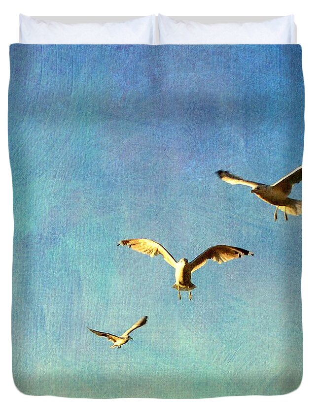 Seagull Duvet Cover featuring the photograph Birds Above by Michelle Calkins