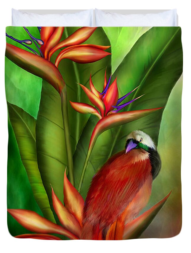 Bird Of Paradise Plant Duvet Cover featuring the mixed media Birds Of Paradise by Carol Cavalaris