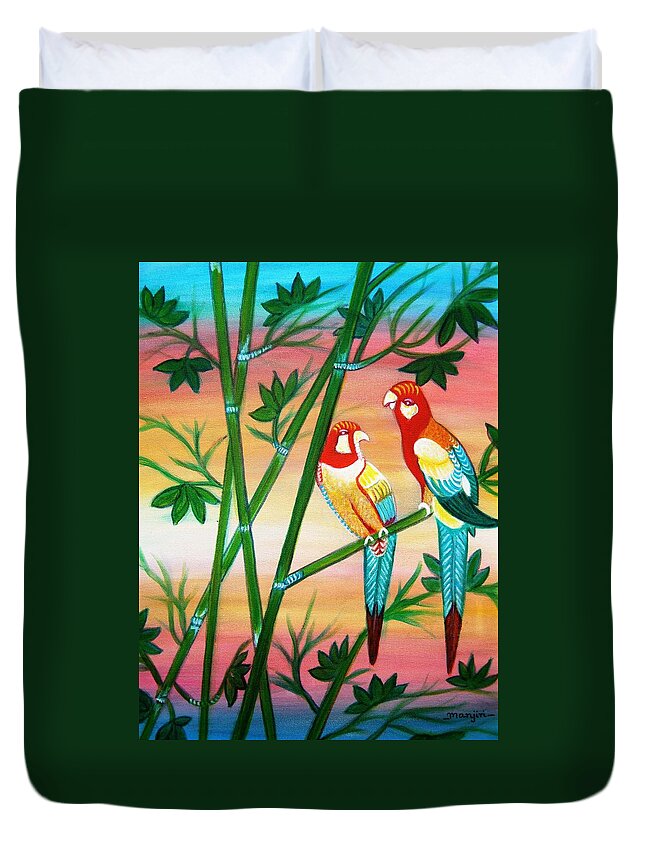 Birds Duvet Cover featuring the painting Birds in Paradise by Manjiri Kanvinde