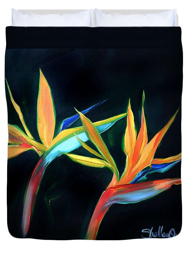 Birds Of Paradise Duvet Cover featuring the painting Birds of Paradise by Shelley Overton