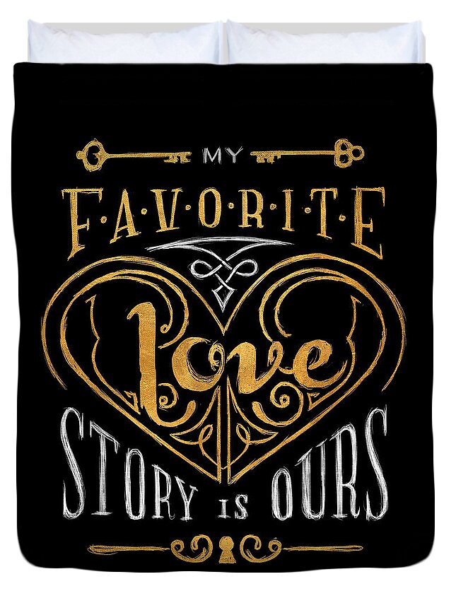 Black Duvet Cover featuring the digital art Black and Gold Love Story by South Social Studio