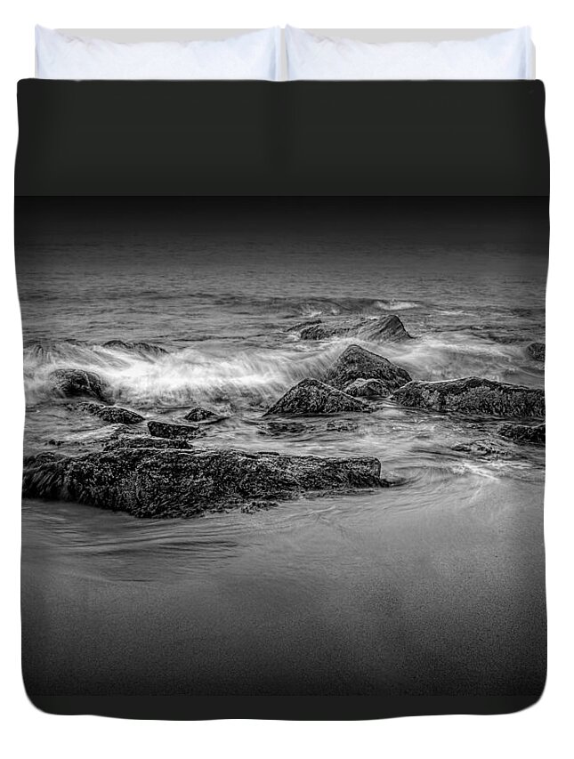 Art Duvet Cover featuring the photograph Black and White Photograph of Waves crashing on the shore at Sand Beach by Randall Nyhof