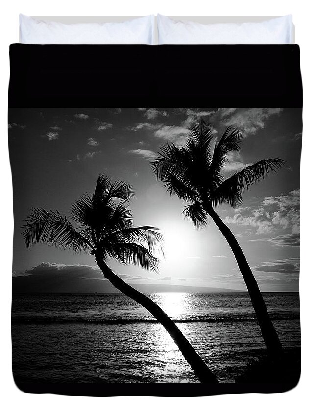 Palm Trees Duvet Cover featuring the photograph Black and White tropical by Pierre Leclerc Photography