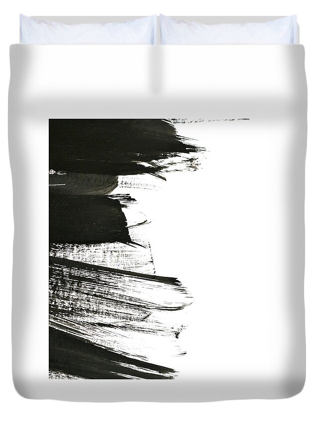 Empty Duvet Cover featuring the photograph Black Brush Strokes On White Paper by Marina skoropadskaya