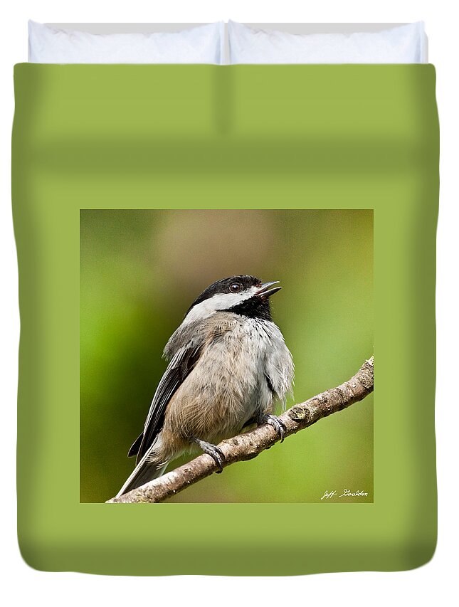 Adult Duvet Cover featuring the photograph Black Capped Chickadee Singing by Jeff Goulden