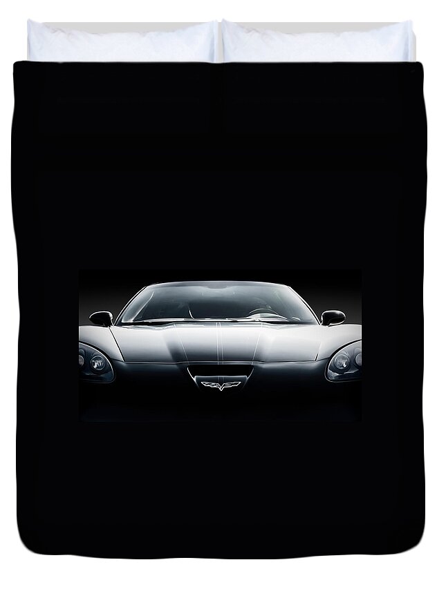 Black Duvet Cover featuring the digital art Black Grand Sport Corvette by Douglas Pittman