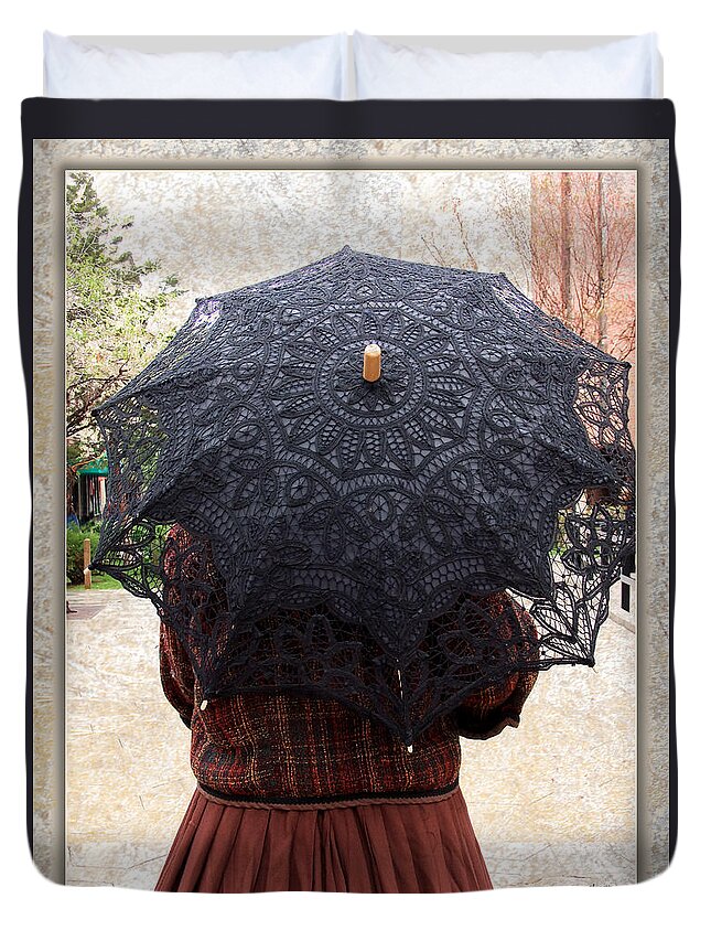 Parasol Duvet Cover featuring the photograph Black Lace Parasol by Kae Cheatham
