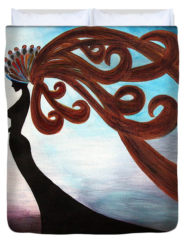 Fantasy Duvet Cover featuring the painting Black Magic Woman by Jolanta Anna Karolska