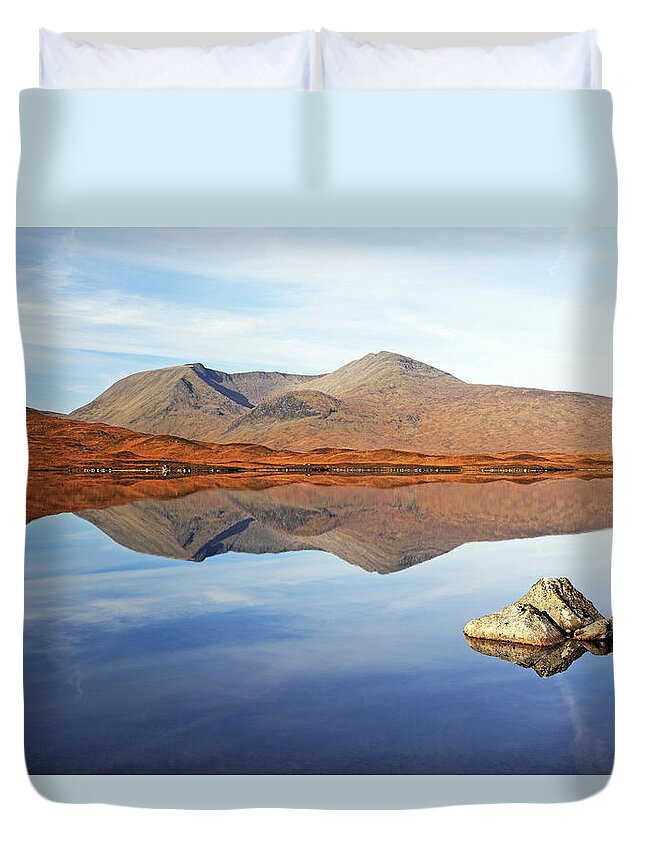 Mountains Duvet Cover featuring the photograph Black mount mountain range reflection by Grant Glendinning